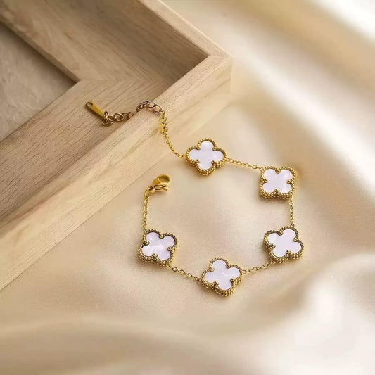 Clover Motif Anti-Tarnish Gold Bracelet