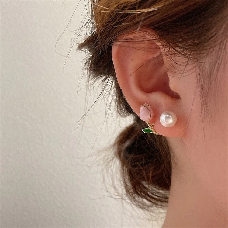 Rose & Pearl Stud Earrings
