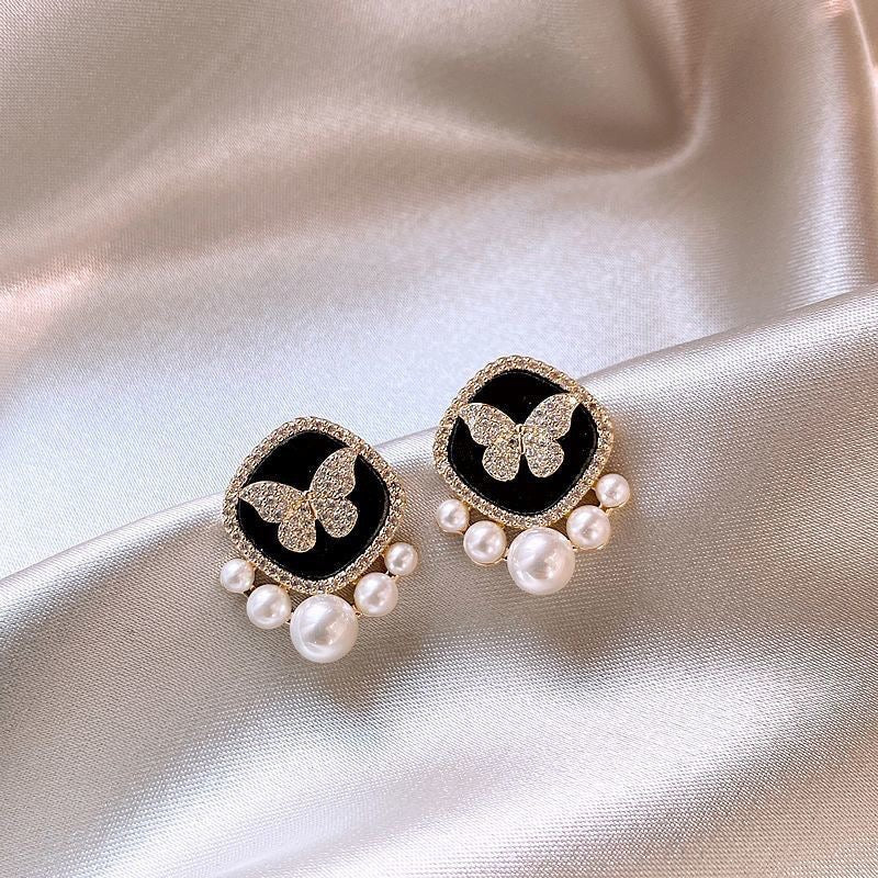 Butterfly Pearl Stud Earrings