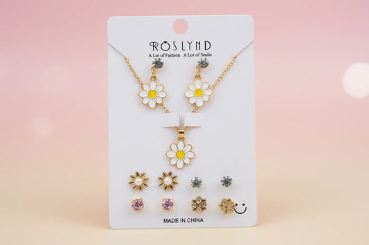 Floral Pendant Necklace & Stud Earrings Set