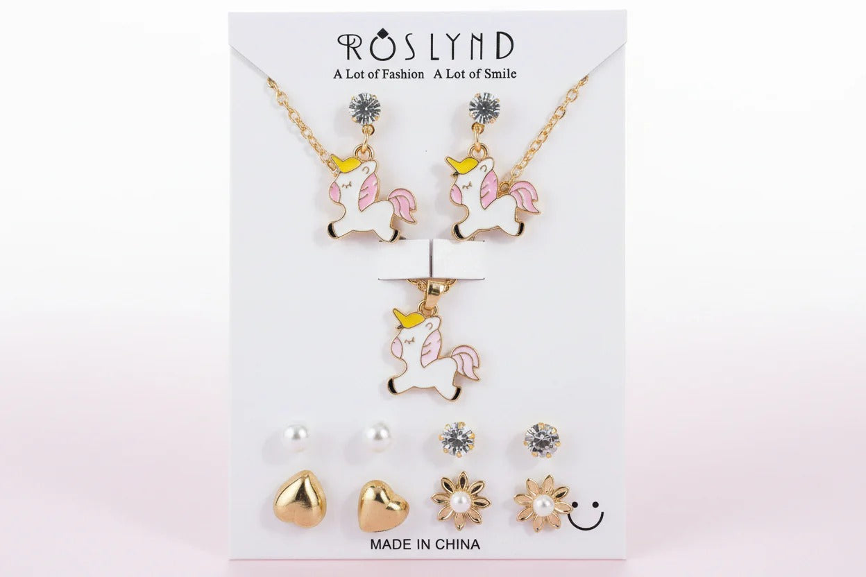 Unicorn Pendant Necklace & Stud Earrings Set