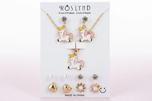 Unicorn Pendant Necklace & Stud Earrings Set