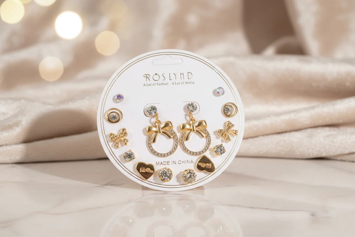 Crystal Bow Hoop & Stud Earrings Set