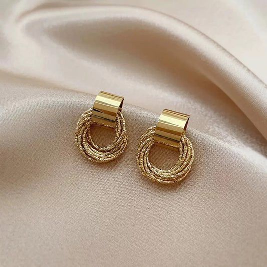Textured Gold Hoop Drop Earrings – Modern Minimal Elegance
