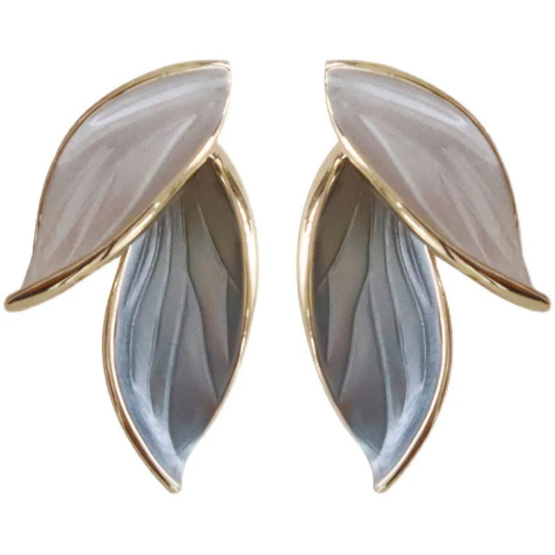 Dual-Tone Leaf Stud Earrings