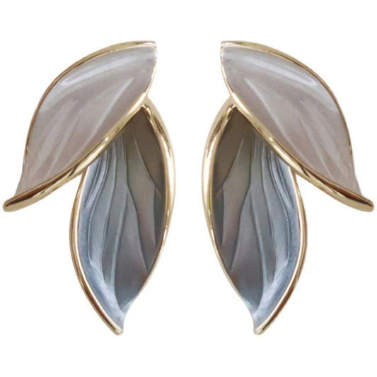 Dual-Tone Leaf Stud Earrings