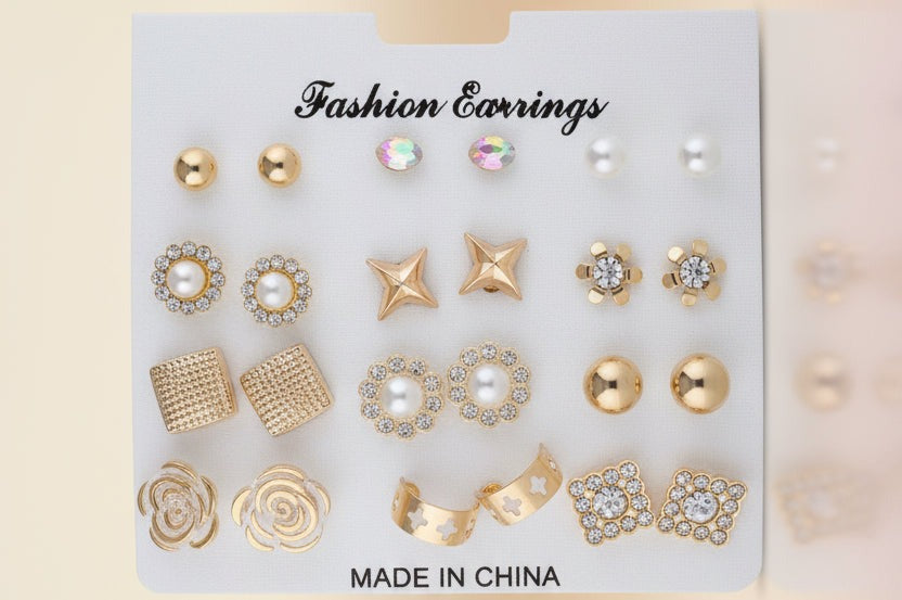 Classic Stud Earrings Combo Set (12 Pairs)