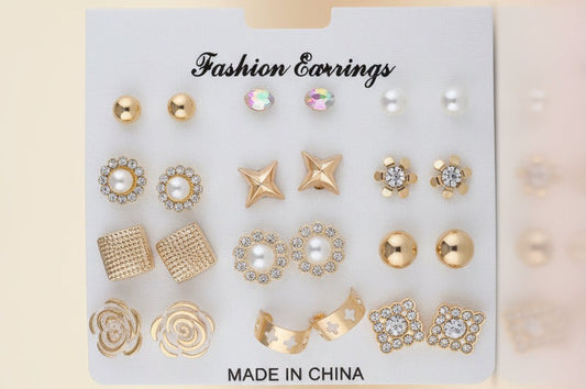 Classic Stud Earrings Combo Set (12 Pairs)