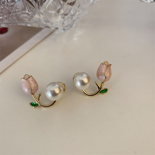 Rose & Pearl Stud Earrings
