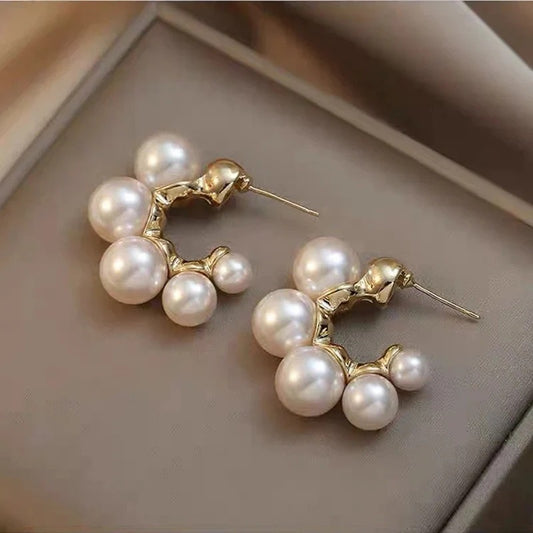 Pearl Cluster Hoop Earrings