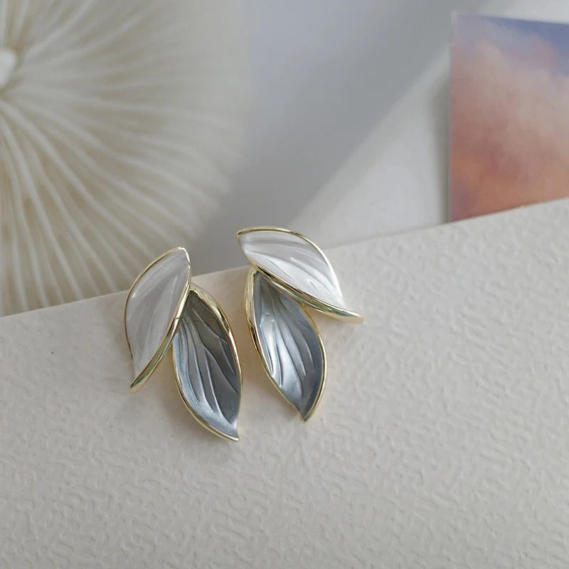 Dual-Tone Leaf Stud Earrings
