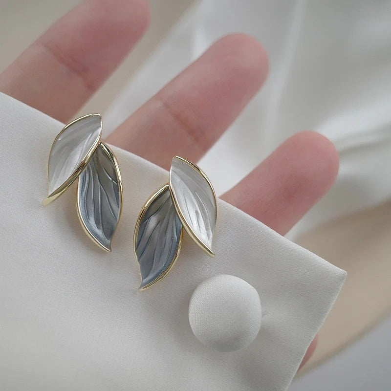 Dual-Tone Leaf Stud Earrings